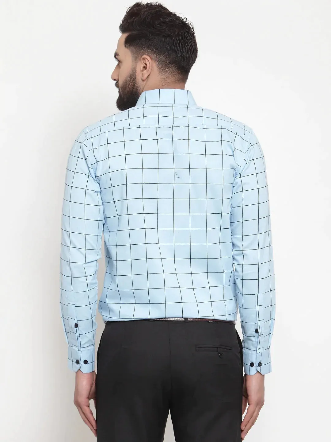 Blue Men'S Cotton Checked Formal Shirts