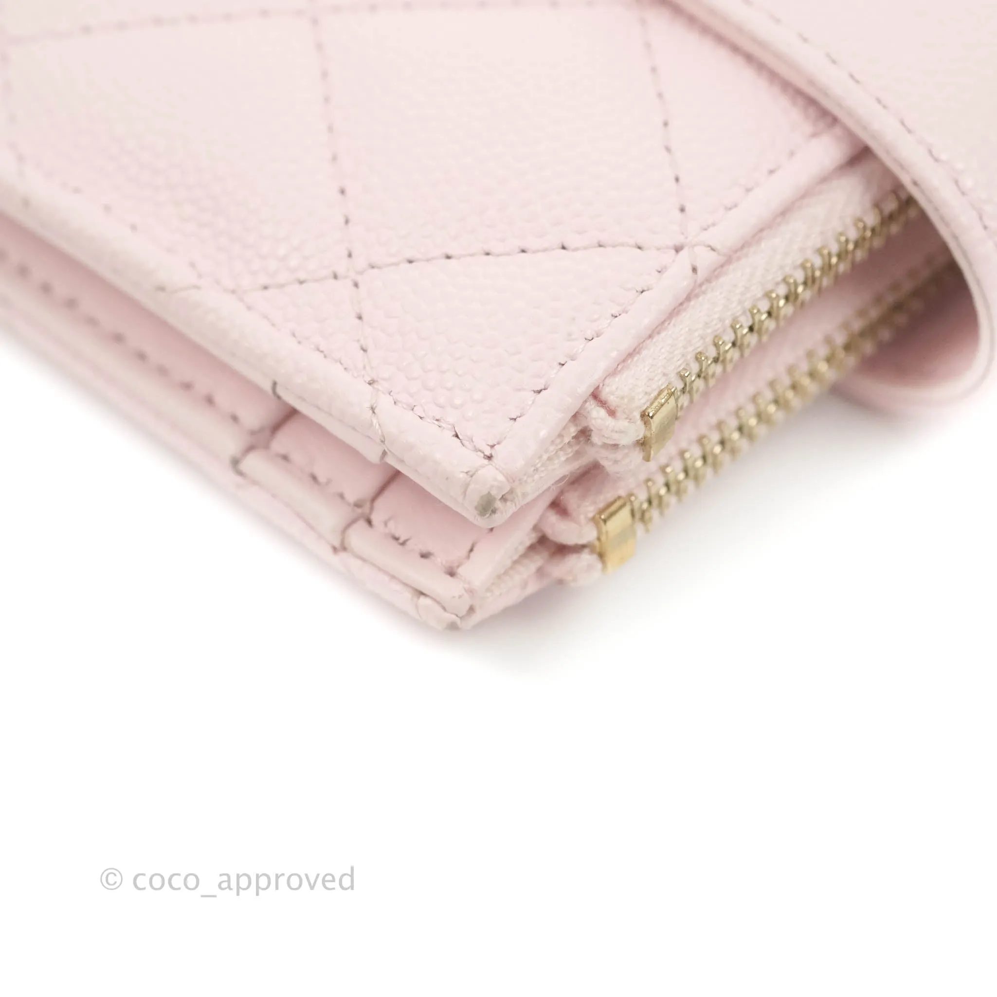 Chanel Folded Double Zip Coin Case Card Pink Caviar Gold Hardware