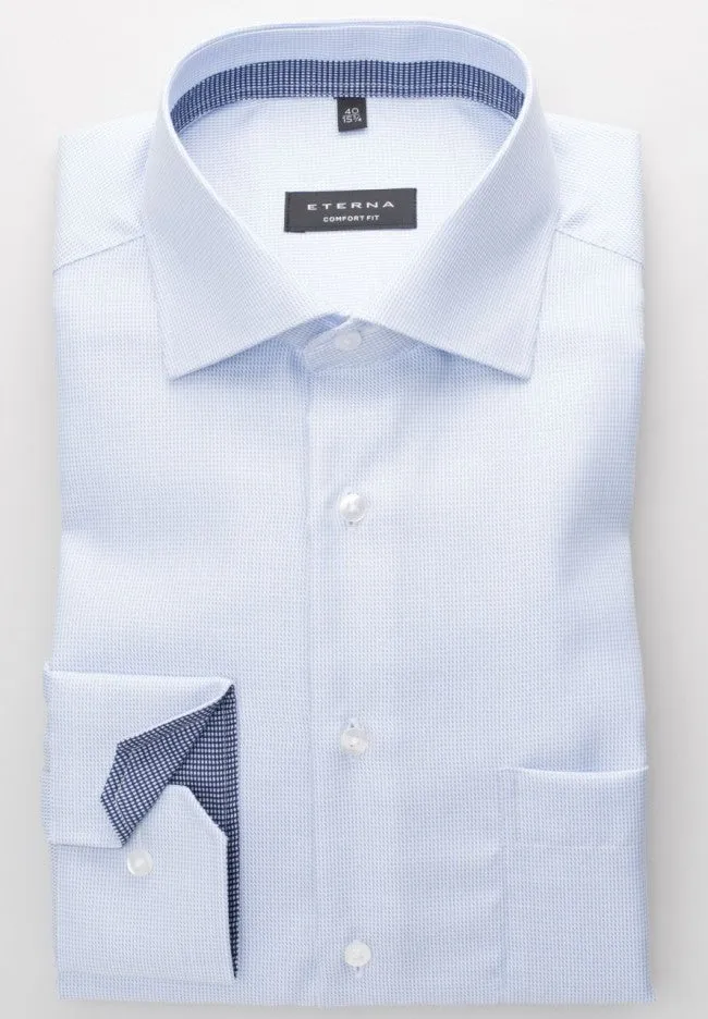Eterna Sky Blue Check Shirt Blue