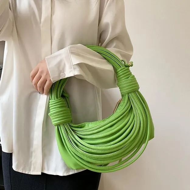 Knotted Design Crossbody Dark Green Vegan Leather Hobo Mini Bag