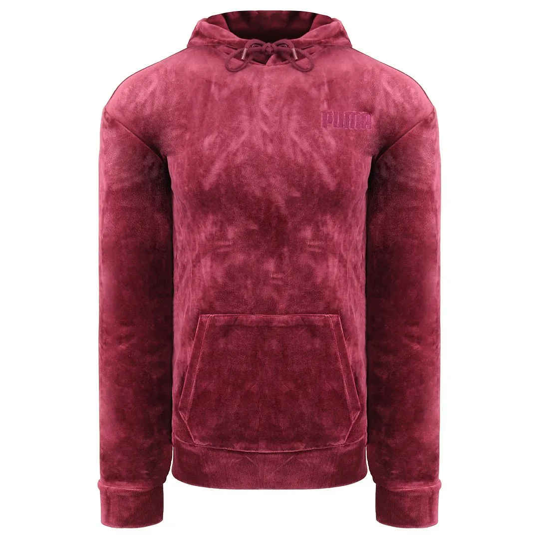 Puma Embroidered Womens Wine Red Velour Hoodie
