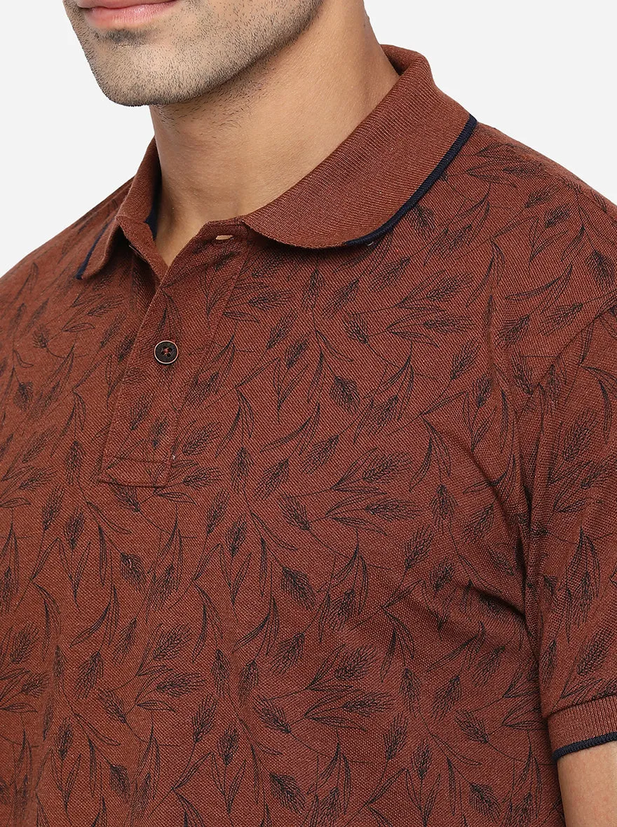 Rustics Brown Printed Slim Fit Polo T-Shirt | Greenfibre