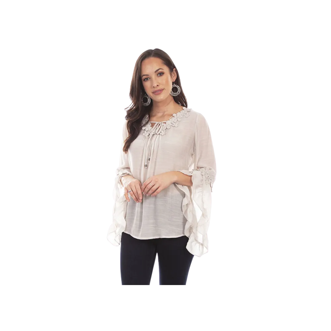Scully Women's Flowly Sleeve Floral Tan Shirt