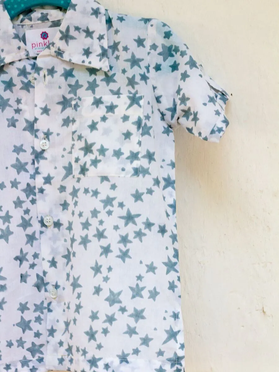 Starry Night Organic Cotton Block Printed Shirt