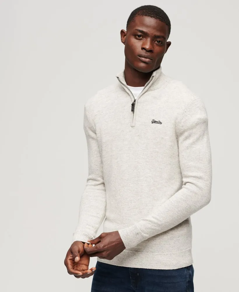 Superdry Essential Embroidered Knit Henley Half Zip Sweater - Athletic Grey Marl