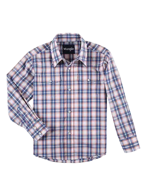 Wrangler Boy's Long Sleeve Western Snap Plaid Orange Pop Shirt